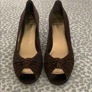 Stuart Weitzman brown satin kitten heels